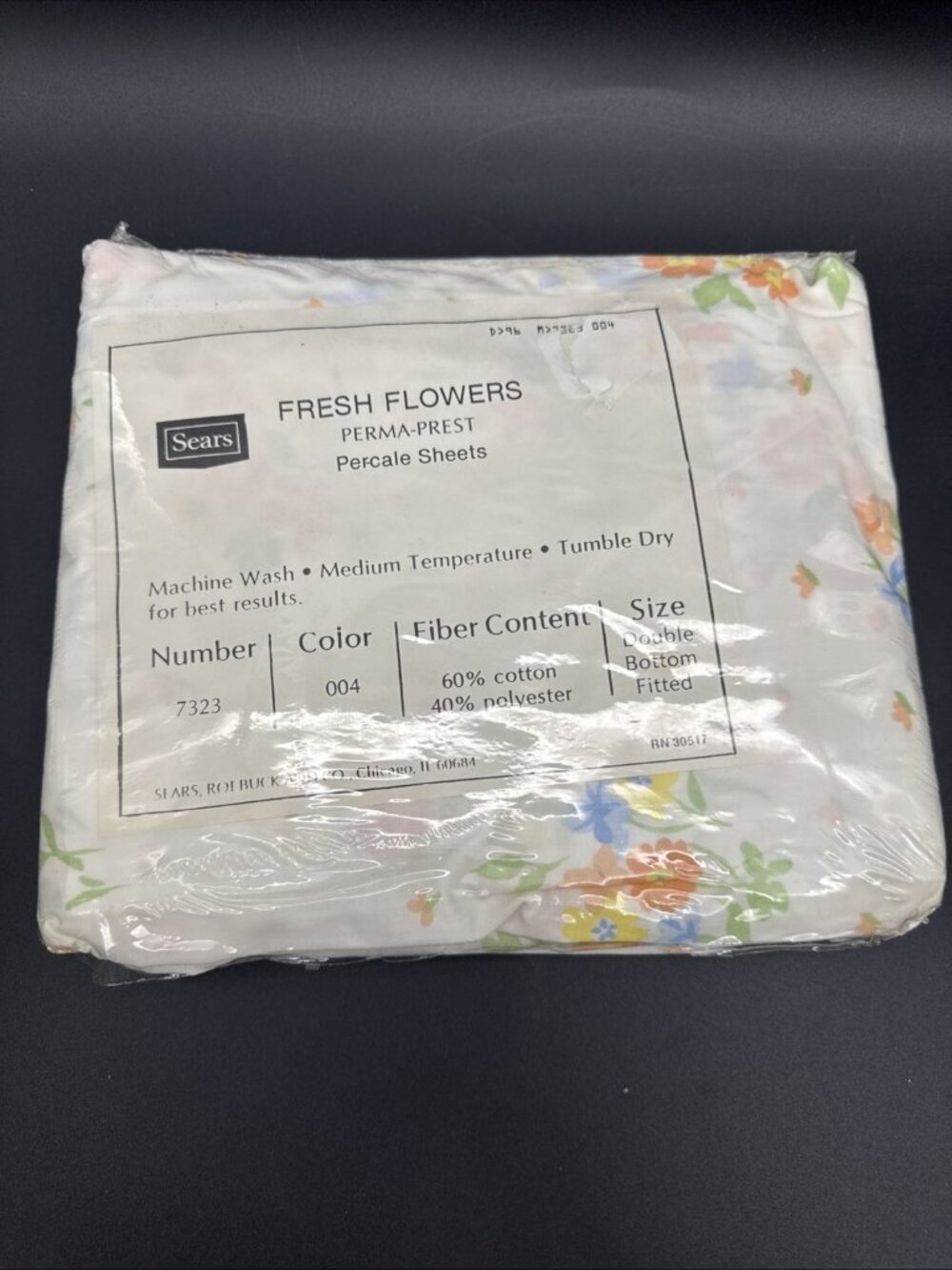 Vintage Sears Fresh Flowers Double Bottom Fitted Sheet Floral Perma Prest
